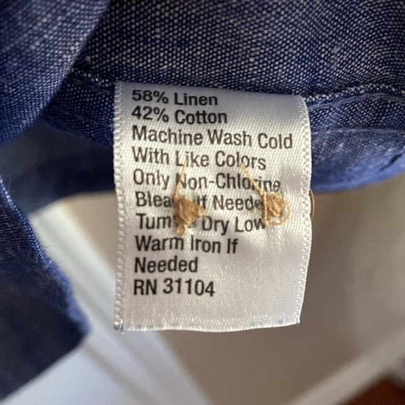 Saddlebred Blue Classic Fit Cotton Linen Men’s Button Down Short Sleeve Shirt - Picture 5 of 5